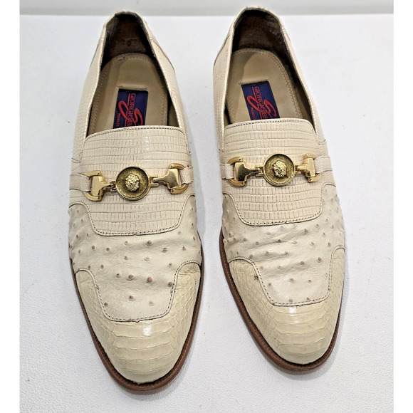 Giorgio Brutini Private Collection Cream Snakeskin/Ostrich Loafers Mens Sz 9.5 M - Picture 2 of 9